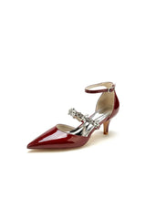 Ankle Strap Pointed Toe Wedding Shoes with Rhinestone