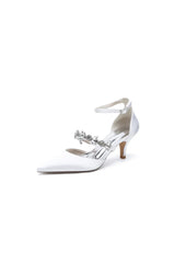 Pointed Toe Rhinestone Ankle Straps High Heels
