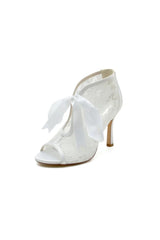Elegant Lace Bow White High Heels