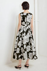 SILENT HEART BLACK FLORAL MIDI DRESS