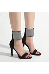 Black Wide Ankle Cuff Open Toe High Heels