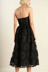 CONFIDENCE GAME BLACK LACE MIDI DRESS