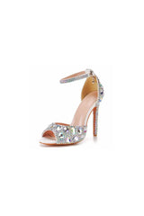 Peep Toe Big colored rhinestones Ankle Strap Stiletto Heels