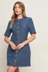 MODERN ICONIC BLUE TWEED MINI DRESS