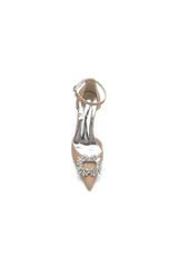 Pointed Toe Ankle Strap Stiletto Heels With Rhinestone