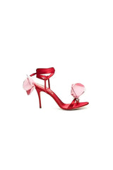 Red Flower Lace Up High Heel Sandals