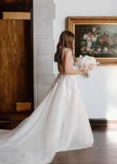 Fairy A Line Sweetheart Tulle Wedding Dresses with Appliques