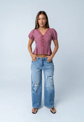 Brianna Embroidered Blouse in Brick