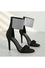 Black Wide Ankle Cuff Open Toe High Heels