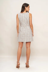 GOLDEN GRID LUXE TWEED MINI DRESS