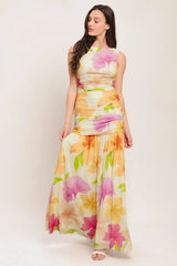 WARM BREEZE BLOOMS POWER MESH MAXI DRESS