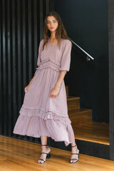 Willa Sleeved Ruffle Dress in Lavender