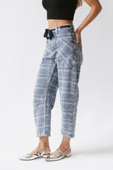 Judy Plaid Barrel Jeans