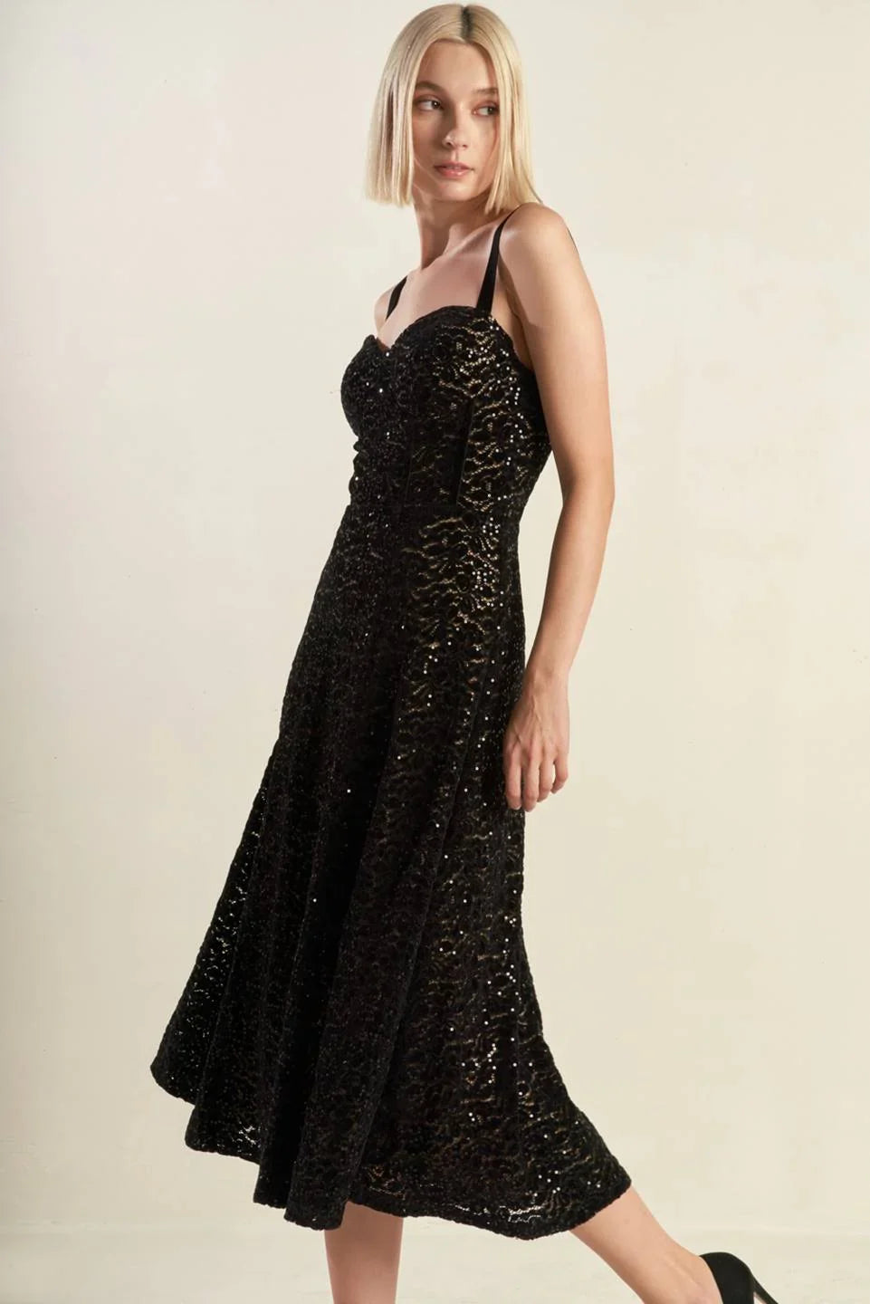 TIFFANY BLACK LACE MIDI DRESS