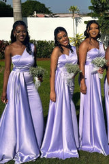 One Shoulder Lavender Sheath Long Bridesmaid Dress