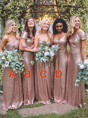 Hot Mismatched Gold Rose Sequined Bridesmaid Dresses