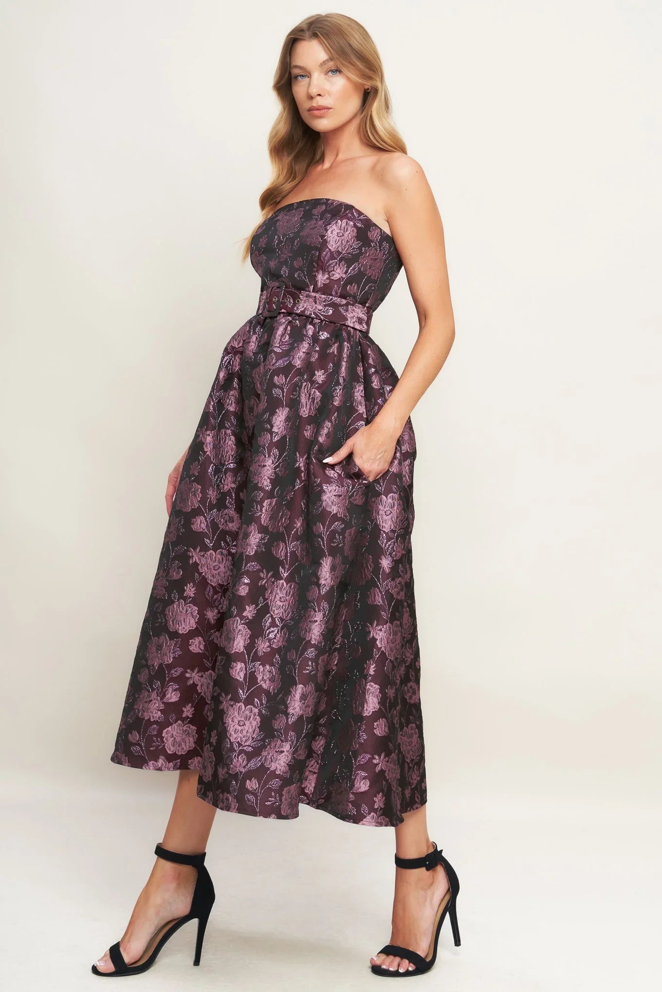 AUBERGINE CHIC JACQUARD MIDI DRESS