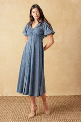 FOREVER MINE LIGHT WEIGHT DENIM MIDI DRESS