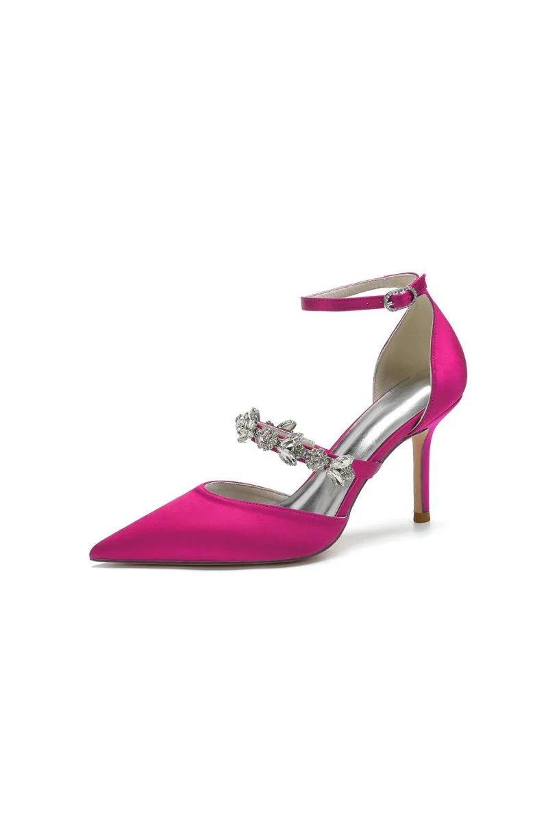 Satin High Heels with Rhinestone Strap