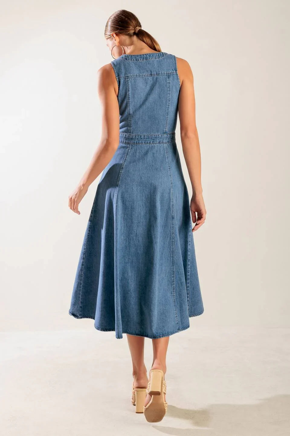 THE JOURNEY BEGINS BLUE DENIM MIDI DRESS