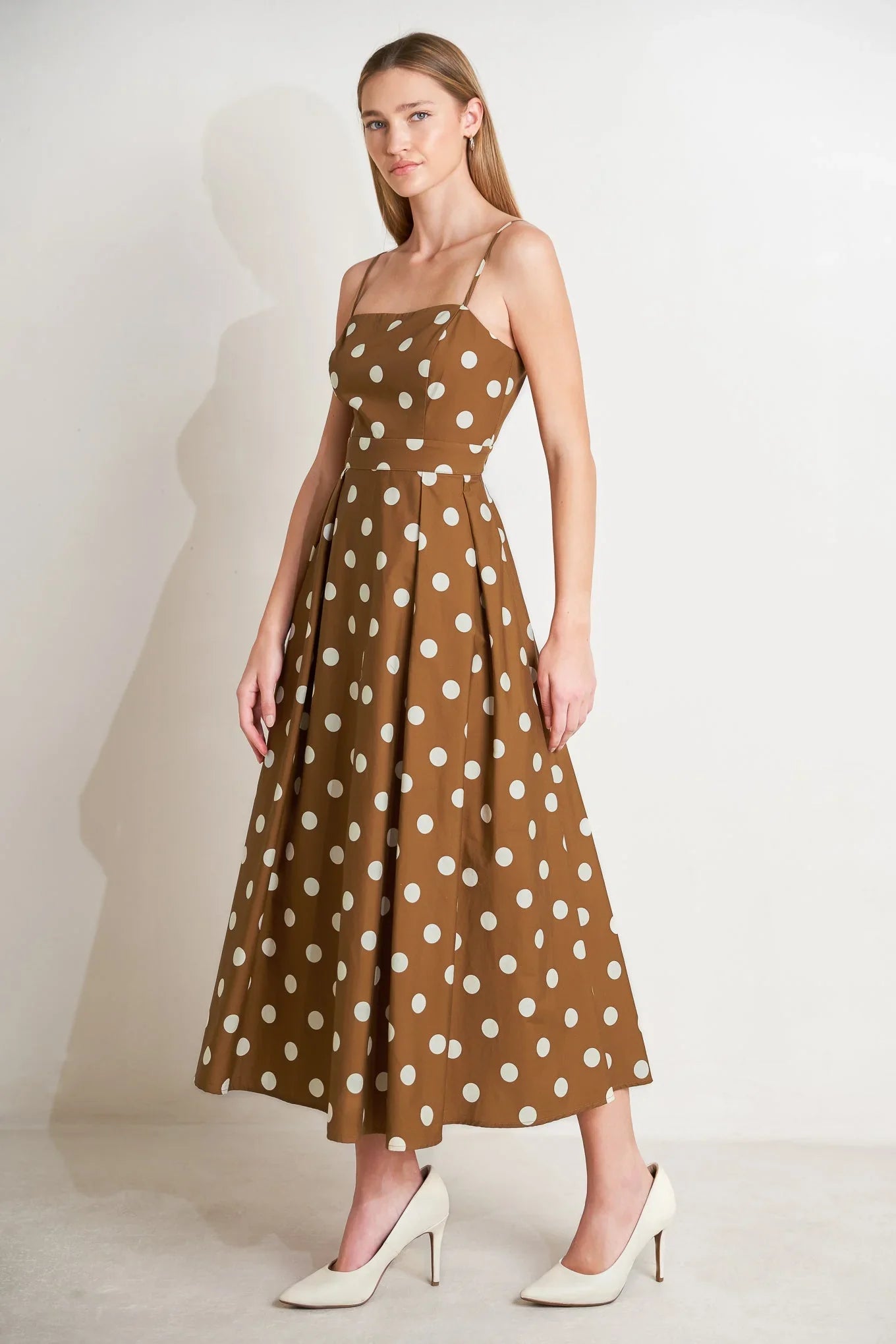 ESPRESSO DREAM POLKA DOT MIDI DRESS