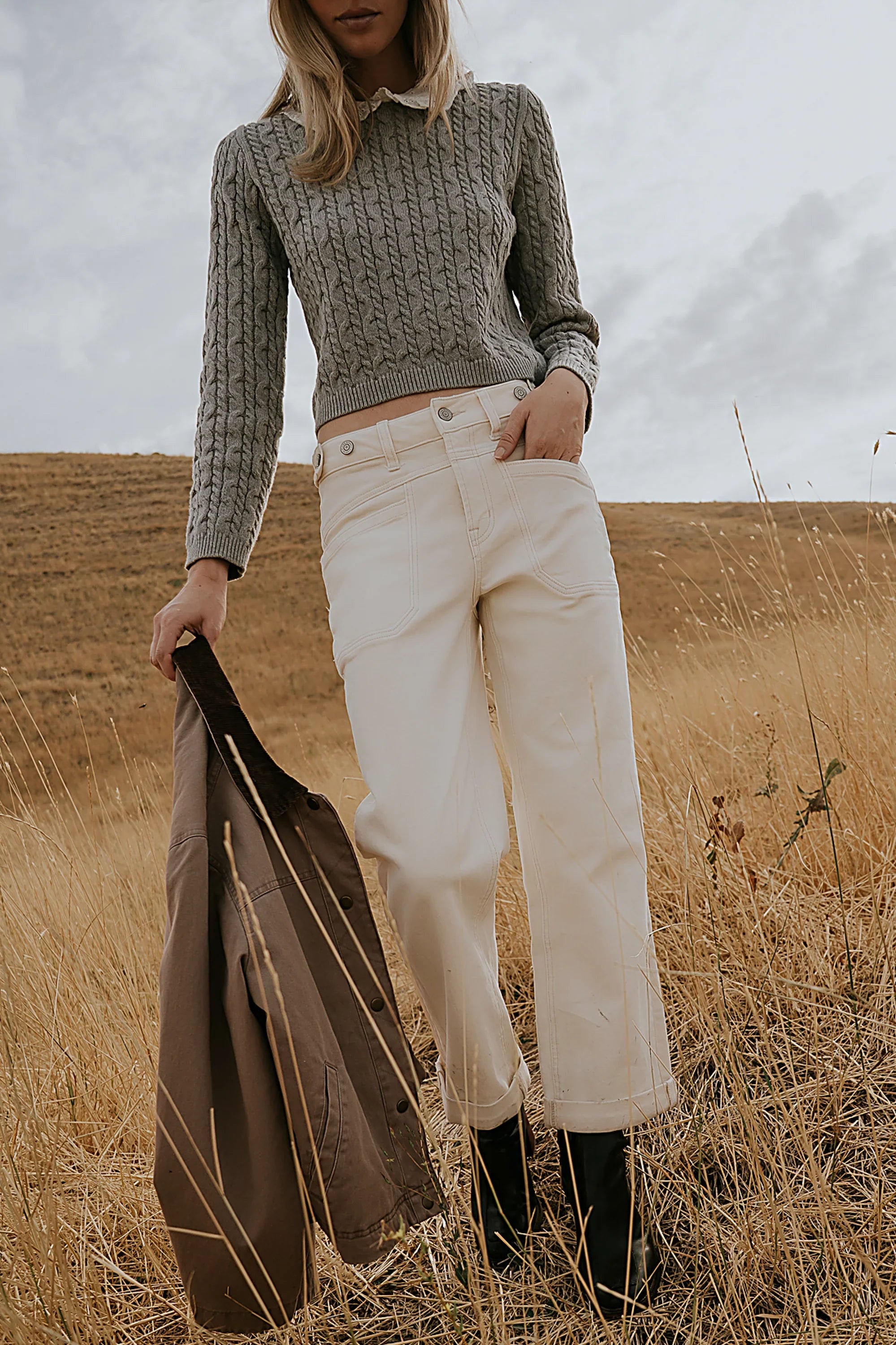 Amber Wide Leg Jeans in Cream