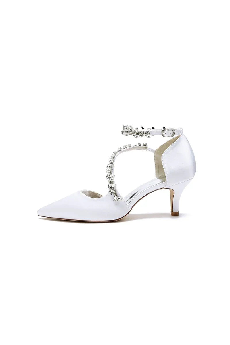 Pointed Toe Beading Ankle Strap High Heels
