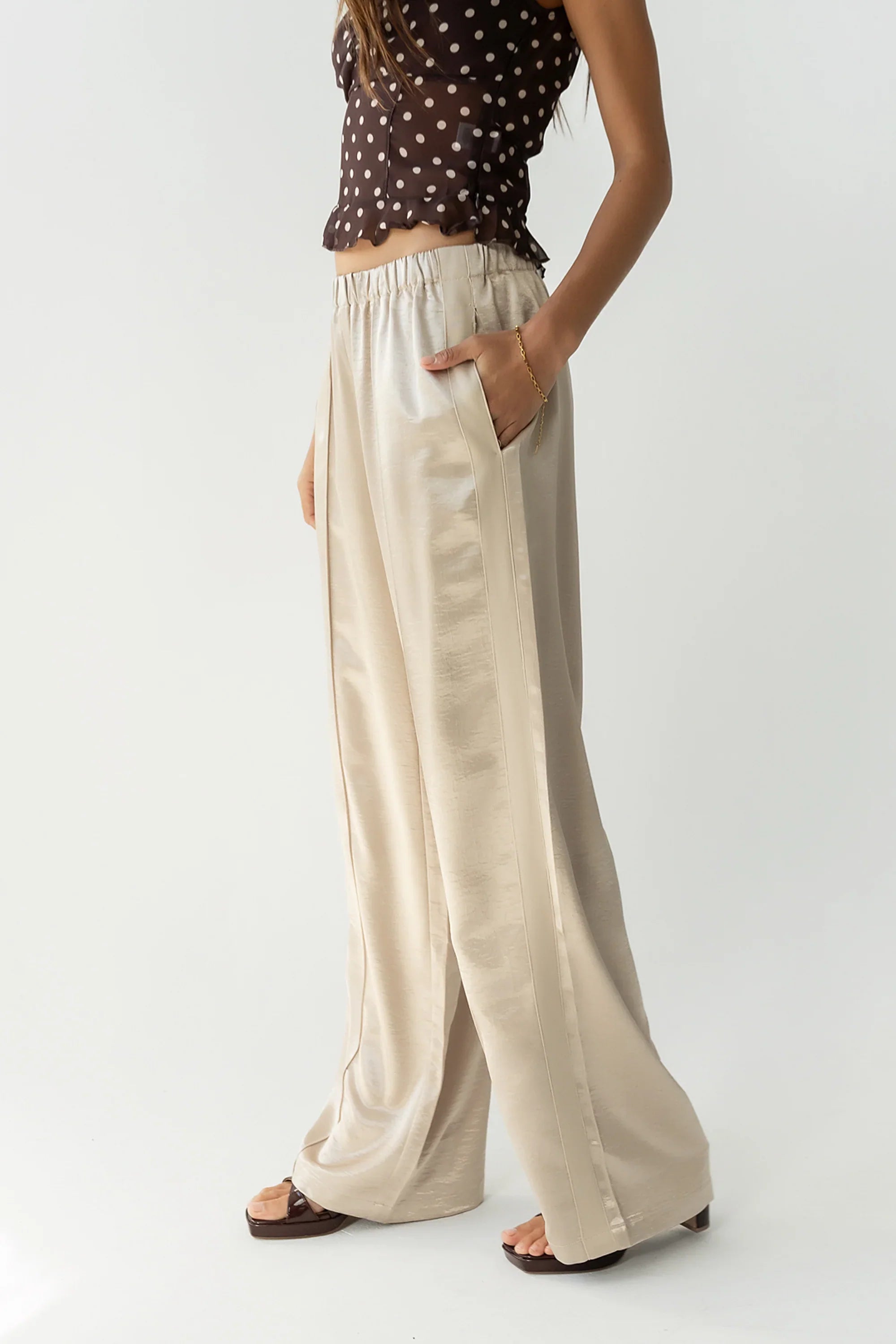 Gemma Satin Wide Leg Pants in Champagne