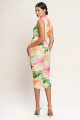 COLORFUL CONFIDENCE POWER MESH MIDI DRESS