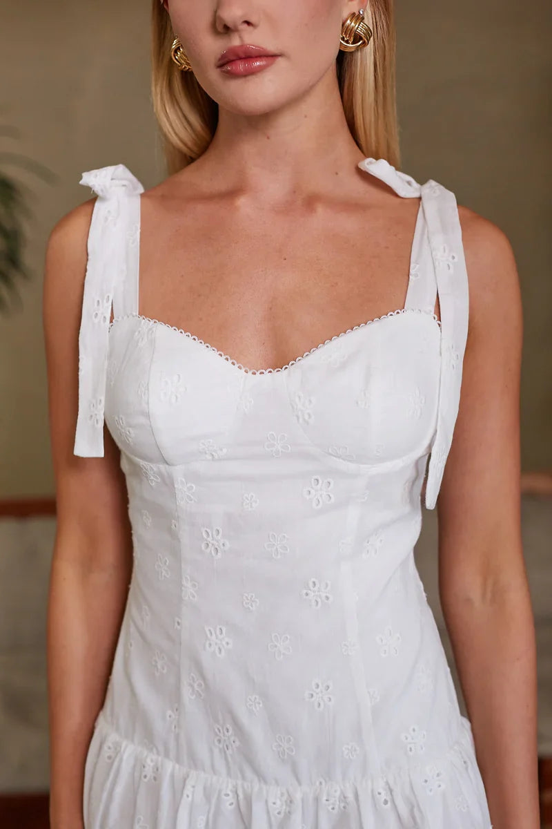 Annelise Eyelet Bow Straps Mini Dress