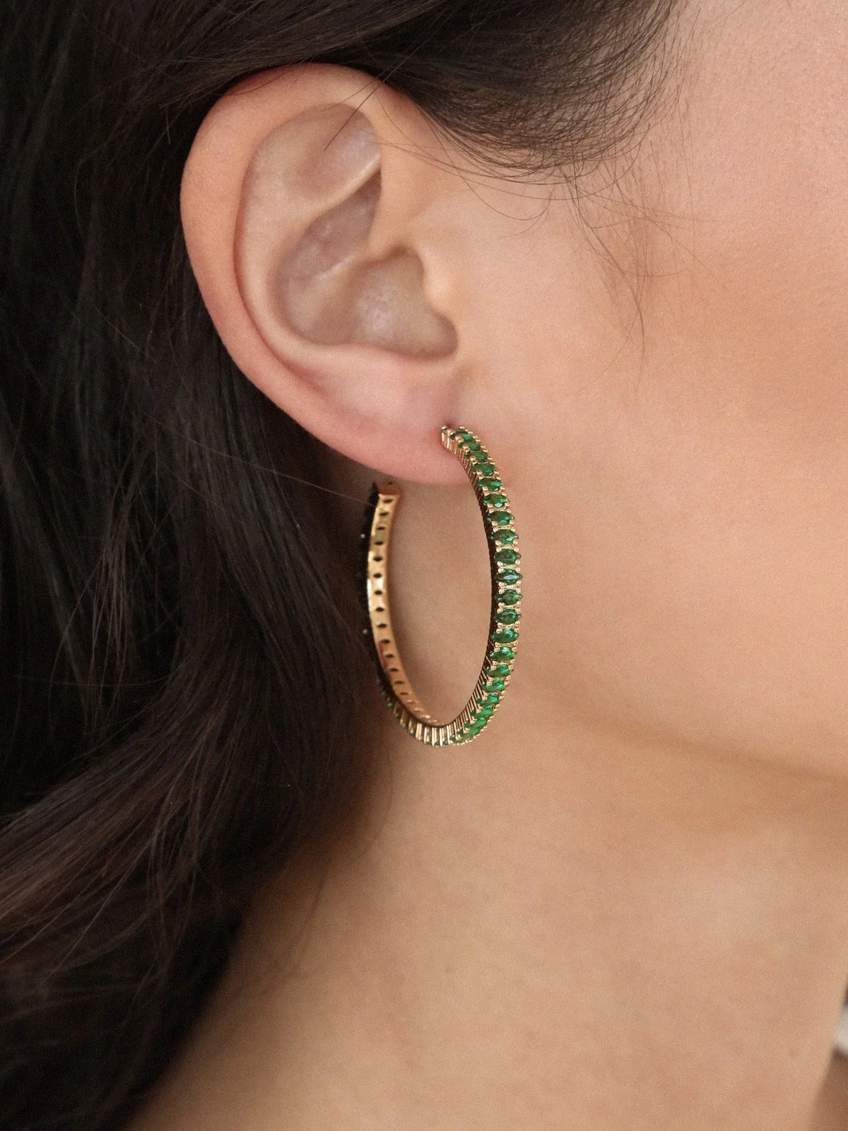 Emerald Crystal Marquise Hoops