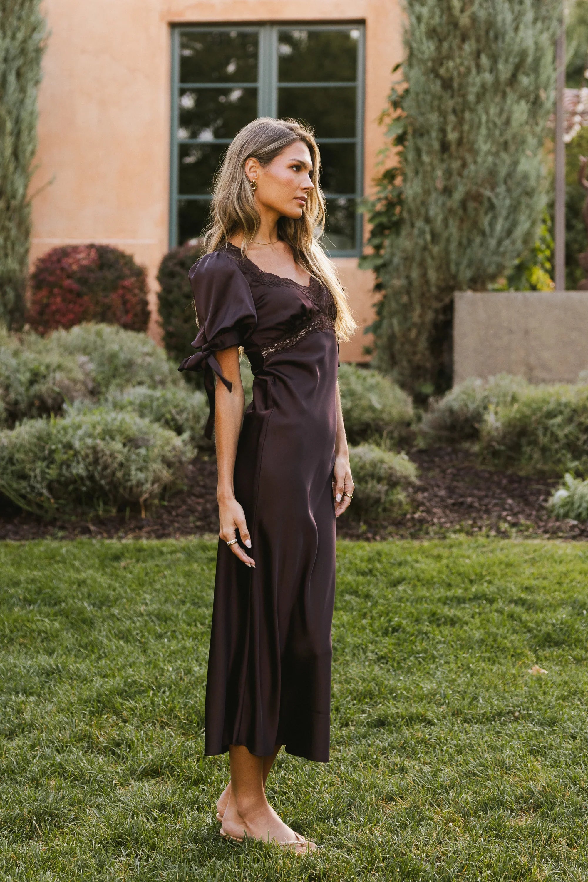 Amanda Lace Trim Maxi Dress in Brown
