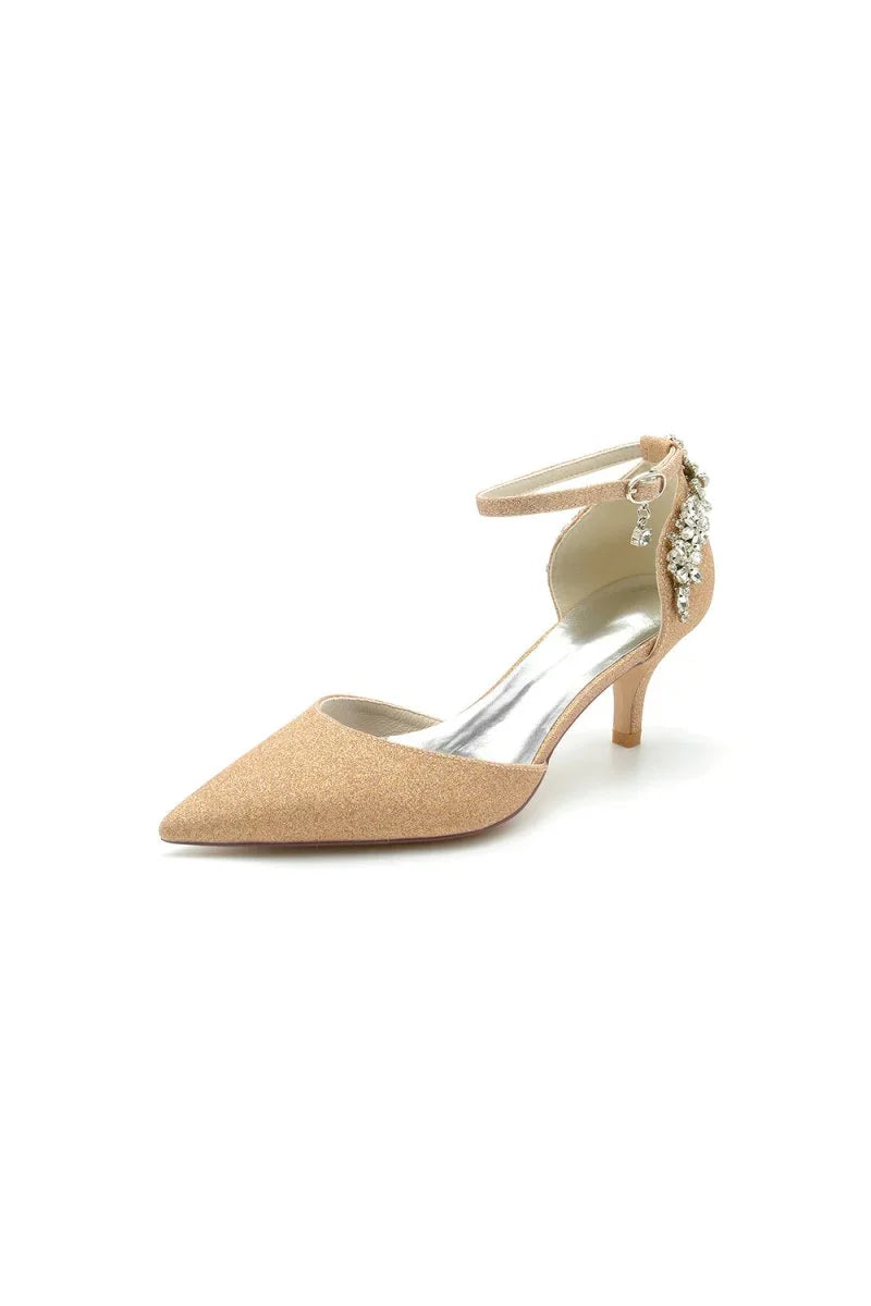 Ankle Strap Wedding Shoes with Rhinestone