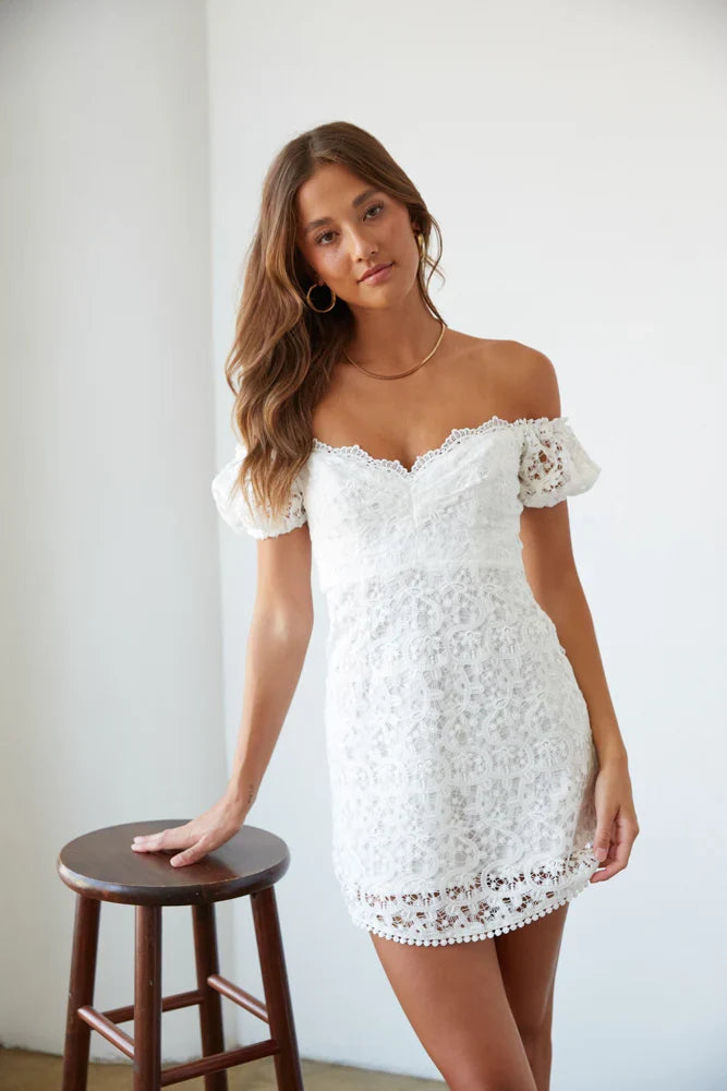 Karlie Lace Puff Sleeve Mini Dress
