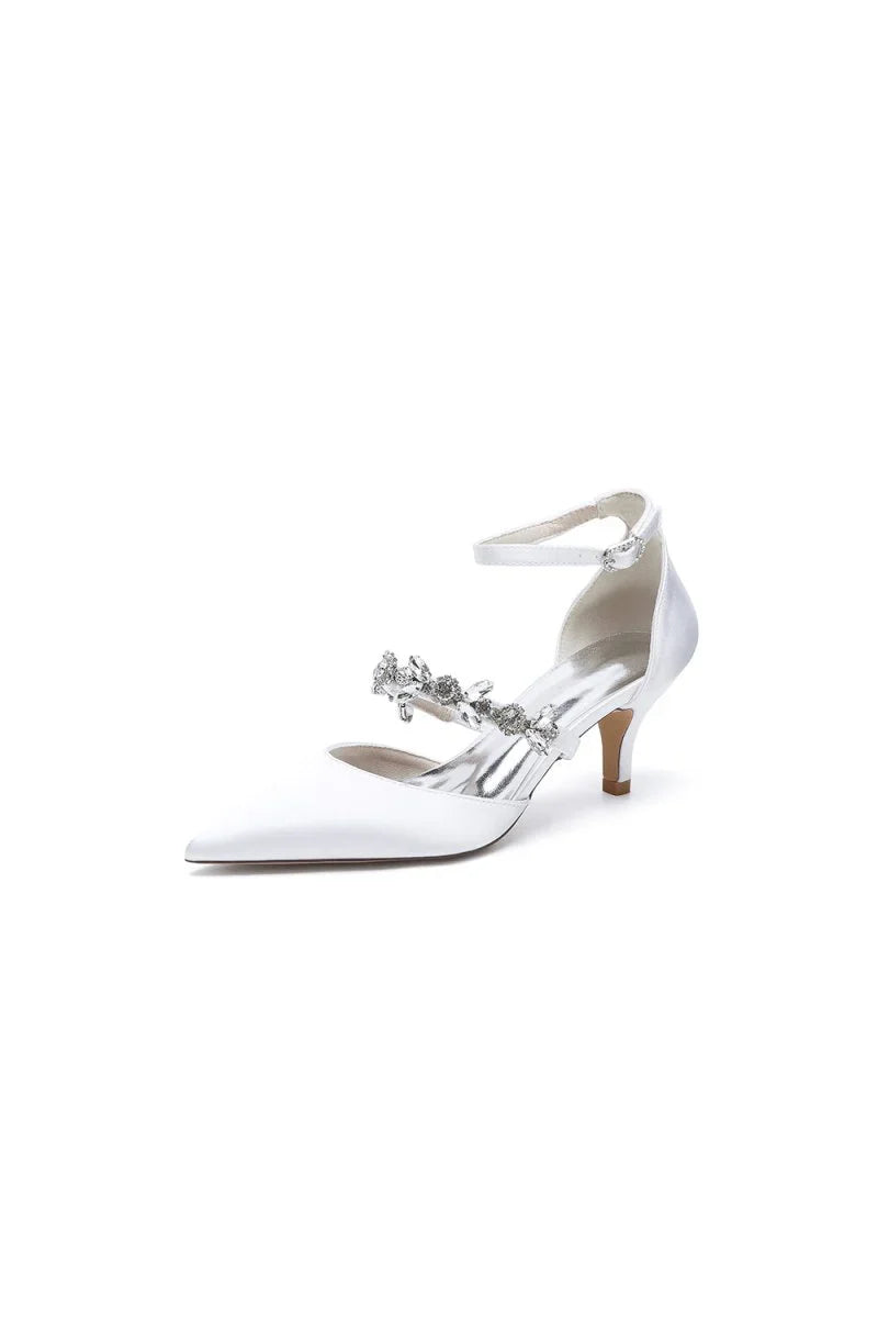Pointed Toe Rhinestone Ankle Straps High Heels