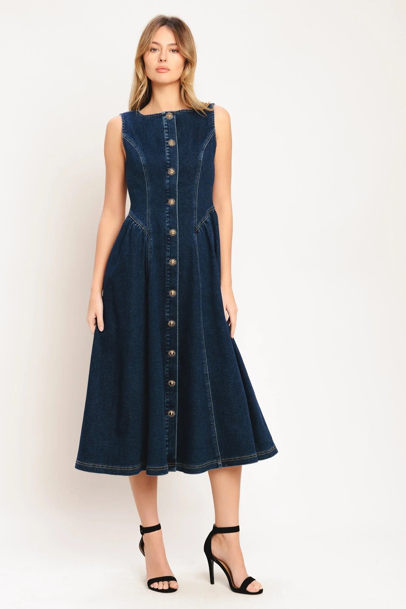 EFFORTLESS POLISH DENIM MIDI DRESS