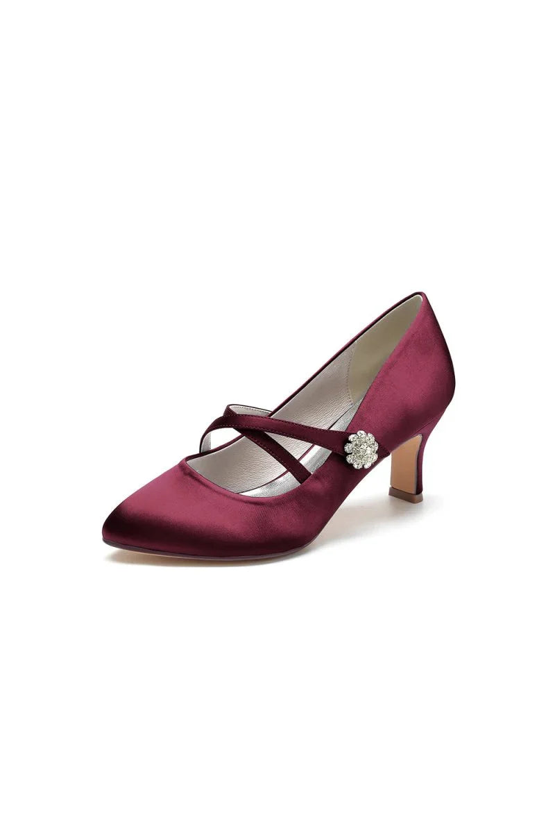 Rhinestone Pointed Toe Satin Stiletto Heels