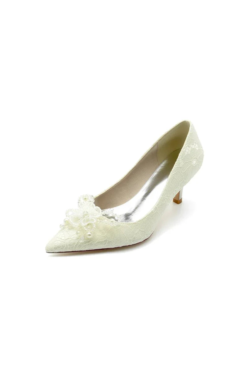 Pointed Toe Lace Wedding Shoes with Flower
