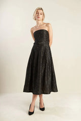 THE TRUTH IS STRAPLESS BLACK LACE MIDI DRESS