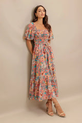 ROSY TWILIGHT FLORAL MIDI DRESS