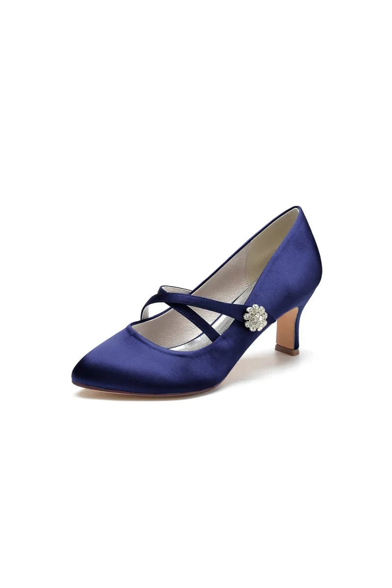 Rhinestone Pointed Toe Satin Stiletto Heels