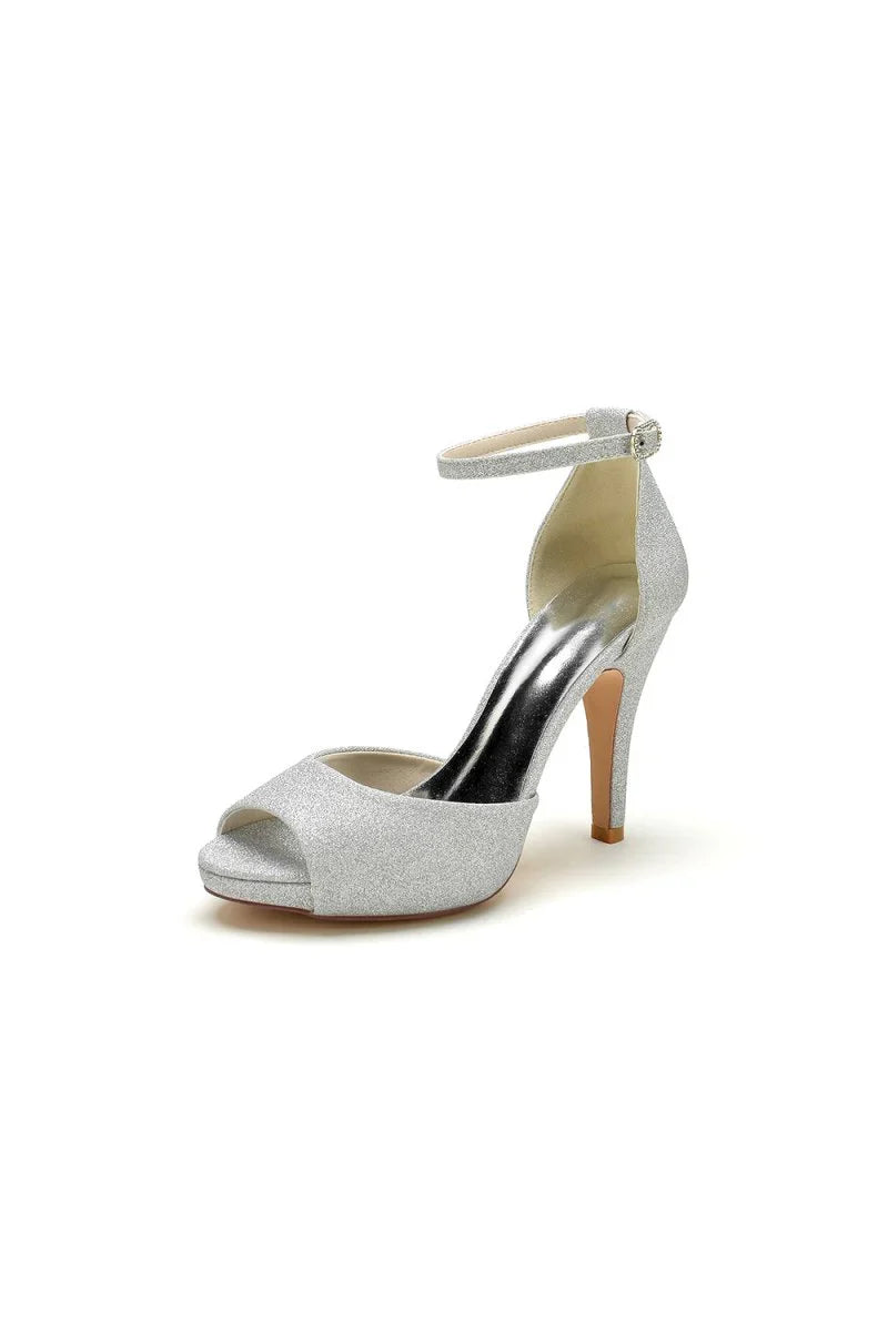 Gold Ankle Strap Peep Toe Wedding Shoes