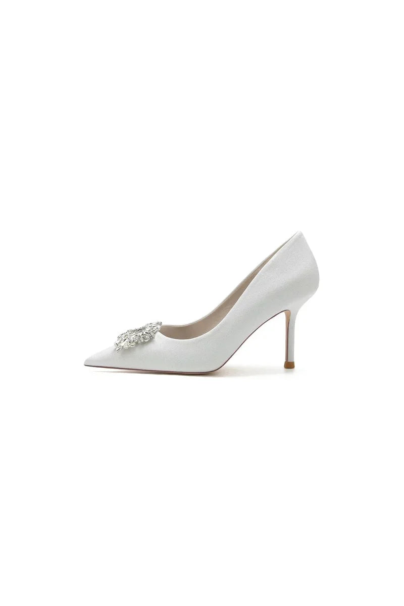 Glitter Pointed Toe Stiletto Heels With Rhinestone