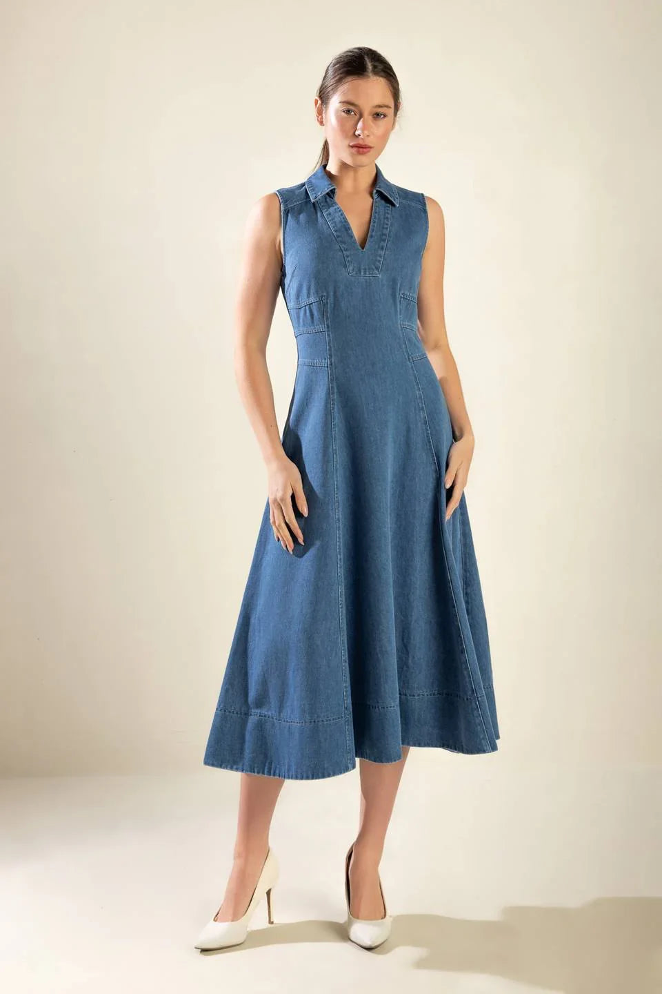 THE GENEVIEVE DENIM MIDI DRESS