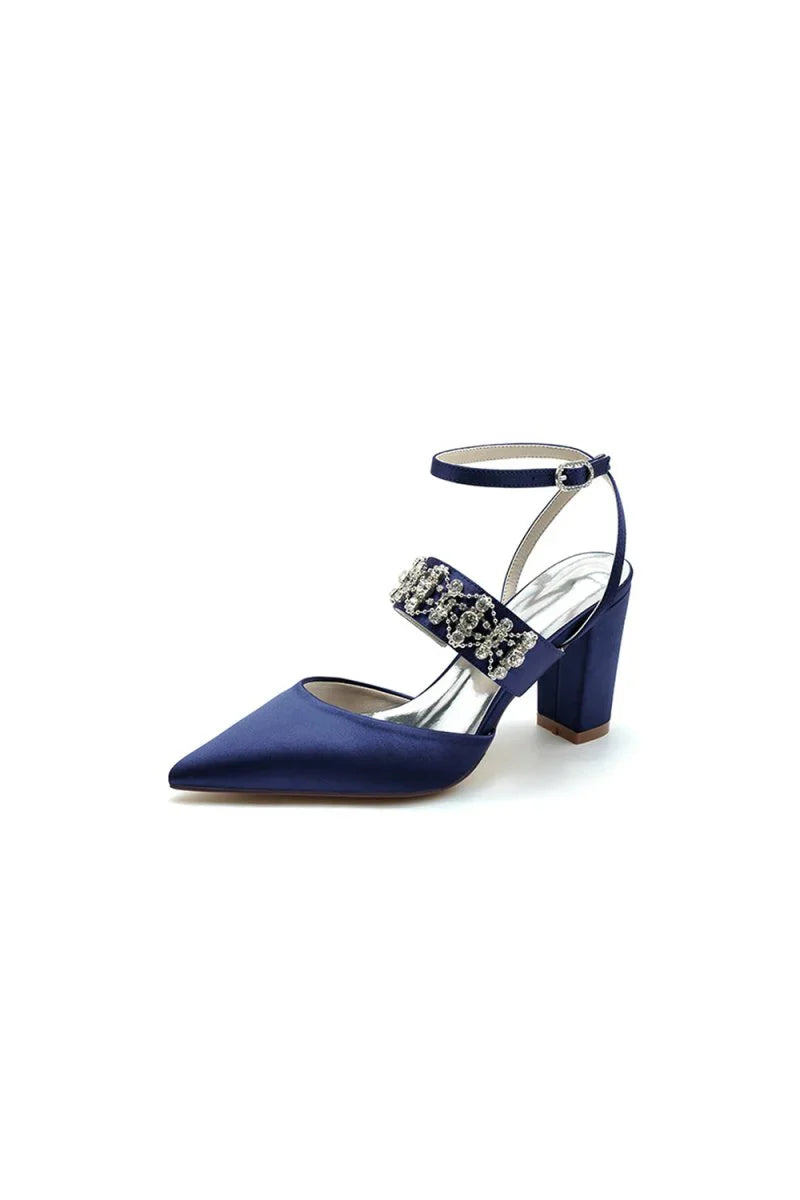 Black Satin Pump with Sparkling Silver Accent