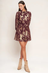 METALLIC MUSE BURGUNDY LONG SLEEVE MINI DRESS