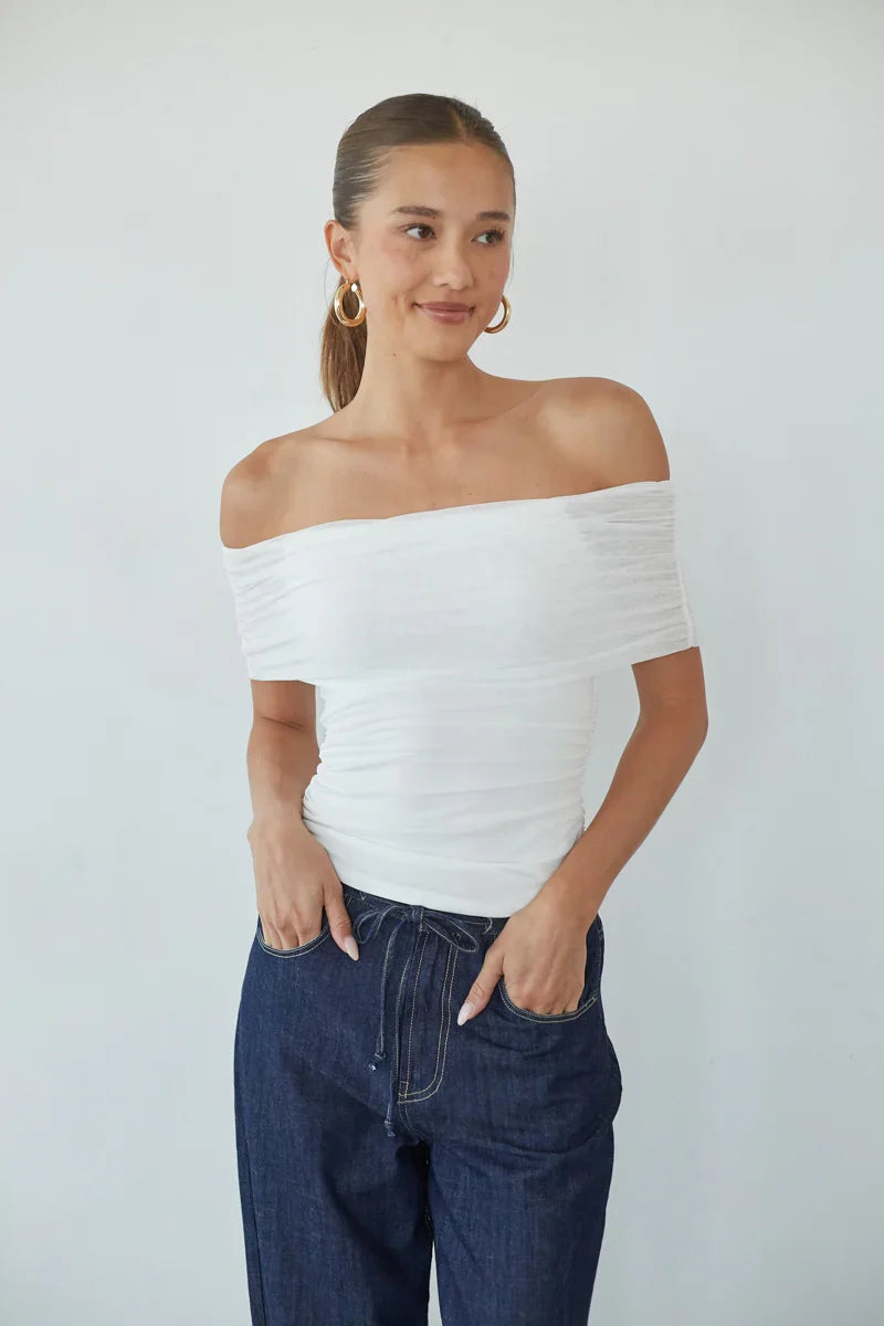 Vada Off the Shoulder Mesh Top