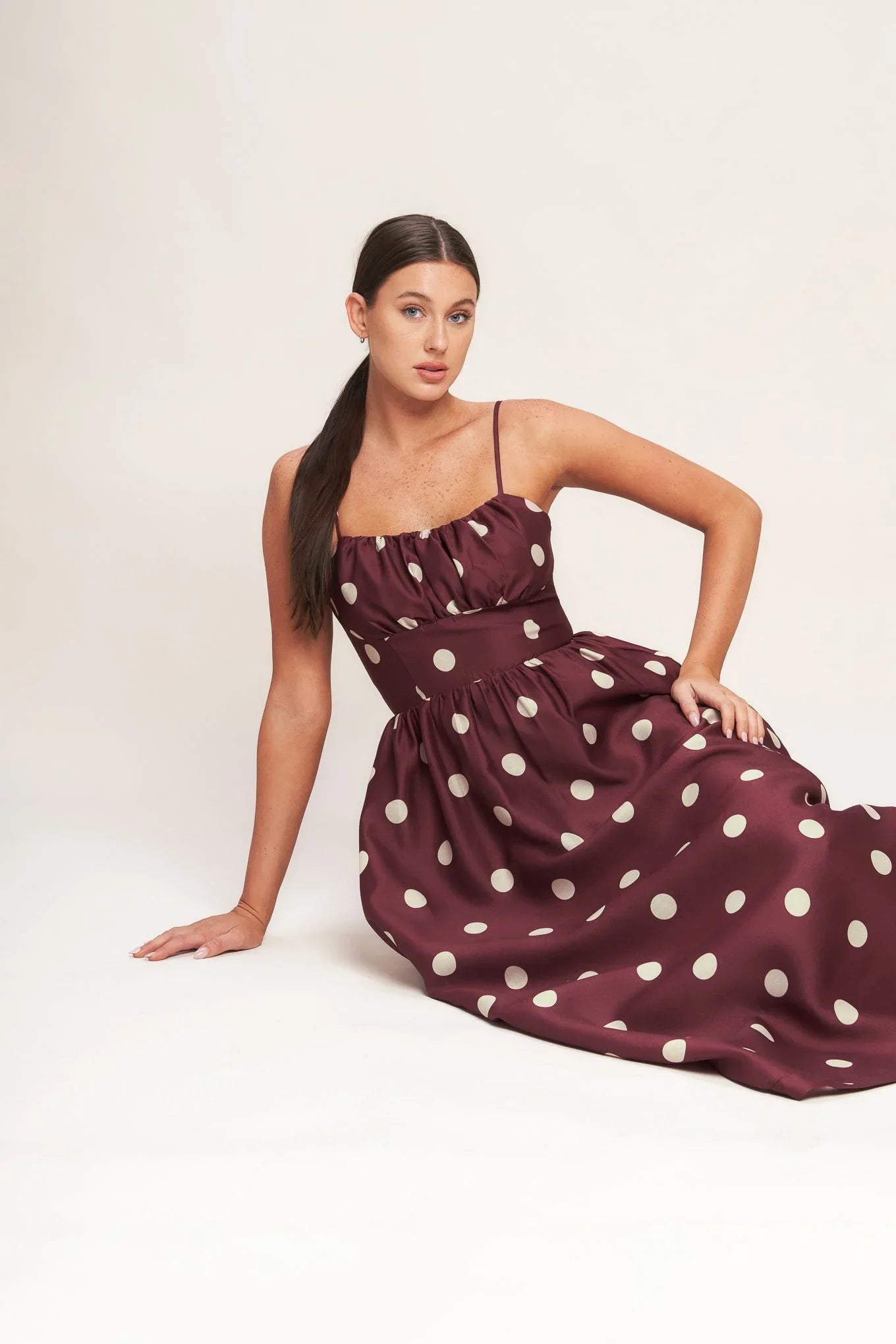 POLKA DOT CHIC BURGUNDY MIDI DRESS