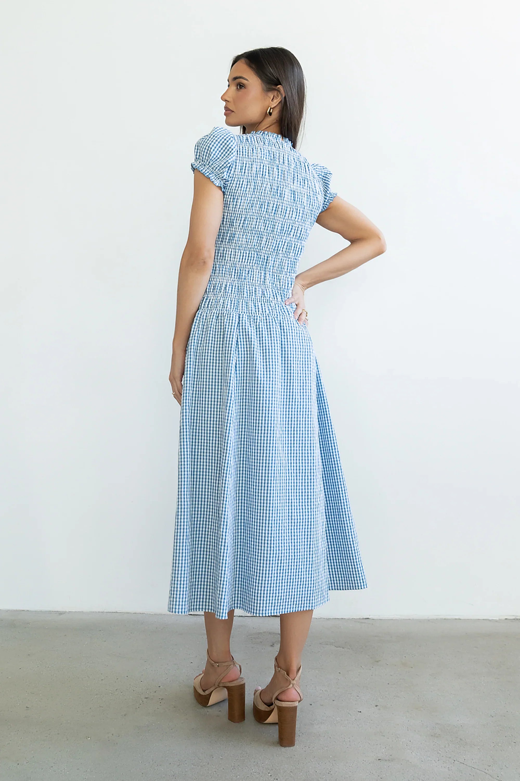 Opal Gingham Maxi Dress in Blue