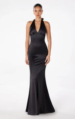 MAREN SATIN HALTER MAXI DRESS